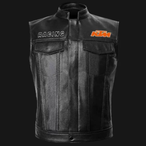 KTM Racing Motorcycle Black Leather Vest