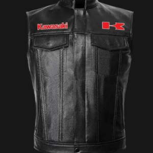 Kawasaki Motorcycle Black Leather Vest