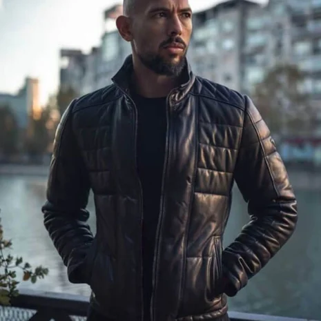 andrew tate black leather puffer jacket