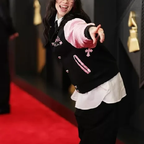Billie-Eilish-the-2024-Grammy-Awards-Barbie-Varsity-Jacket 2 billie eilish 2024 grammy awards barbie varsity jacket
