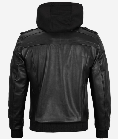 Black Leather jacket with hood_7 Black Leather jacket with hood