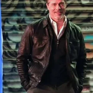 brad pitt wolves 2024 faux leather jacket