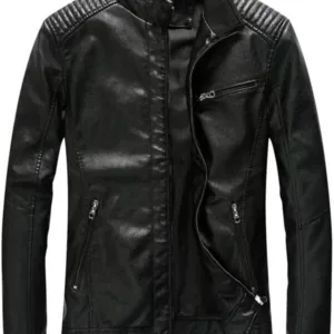 Fairylinks Motorcyle Lightweight Men’s Black Casual Leather Jacket