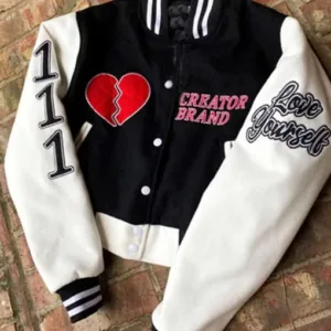 Love Yourself Cropped Black and White Varsity Jacket