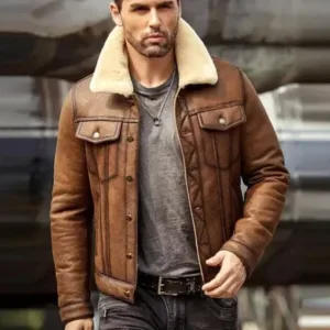 Mens Air Force Shearling Fur Brown Leather Jacket