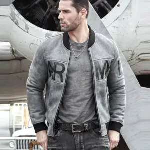 Mens Army Grey and Black Suede MA-1 Bomber Jacket