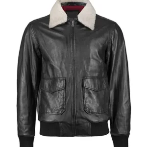 Men’s Black Aviator Jacket with Fur Collar