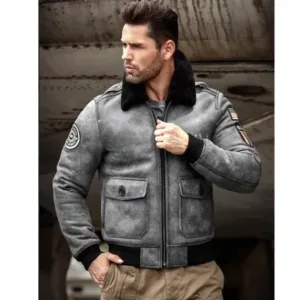 Men Black G1 Bomber Shearling Leather Jacket