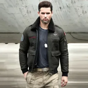 Mens Black Shearling Fur G-1 Bomber Jacket