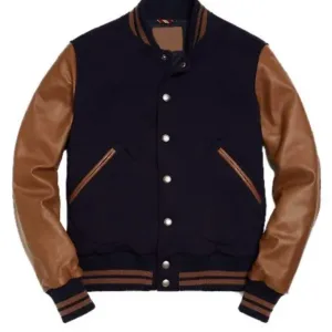 Men Blue & Brown Varsity Jacket
