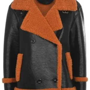 Mens Brown Shearling Black Sheepskin Leather Jacket