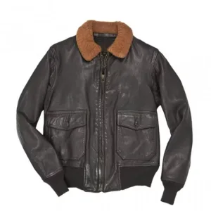 Mens Classic Naval Aviator Black Leather Jacket