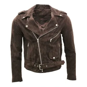 Mens Dark Brown Biker Suede Jacket
