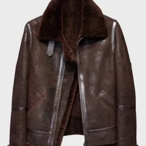 Mens Distressed B3 Brown Shearling Leather Jacket