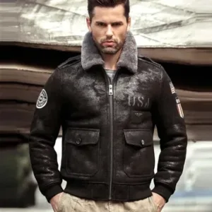 Mens Distressed Black G-1 Bomber Leather Jacket