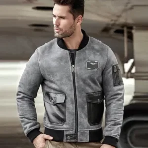 Mens Distressed Black Suede Leather MA-1 Bomber Jacket