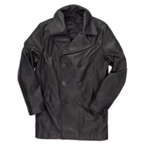 Mens Leather Navy Peacoat