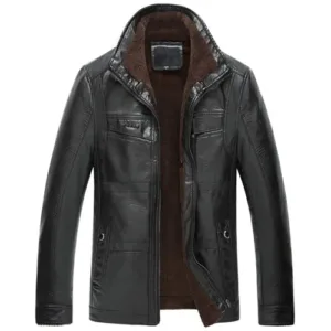 Men’s Sherpa Lined Black Leather Jacket