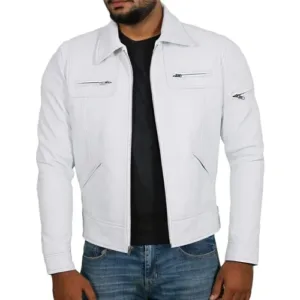Men’s White Genuine Lambskin Leather Jacket