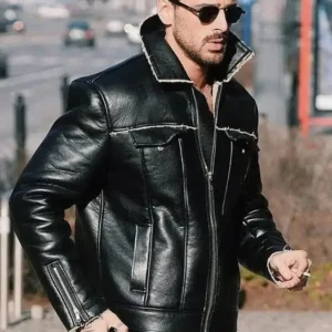 michele morrone aviator leather jacket