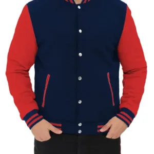Mens Baseball Style Red and Blue Varsity Jacket