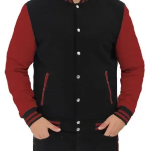 Mens Baseball Style Maroon and Black Varsity Jacket