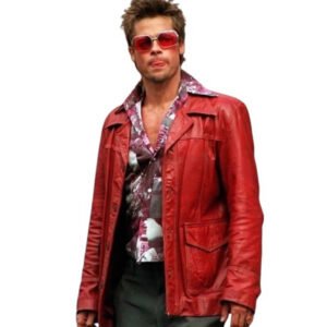 brad pitts retro red leather jacket