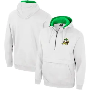 Men Colosseum White Oregon Ducks Half-Zip Hoodie