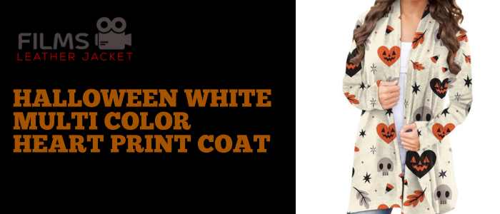 halloween white multi color heart print coat