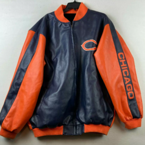 NFL Chicago Bears Navy And Orange Leather Jacket
