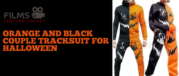 orange and black couple tracksuit for halloween