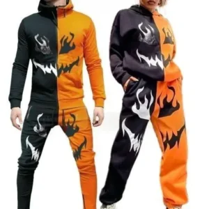 orange and black couple tracksuit for halloween