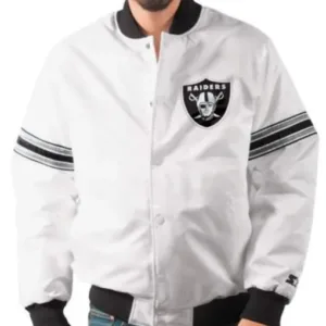 Men’s Button Up Raiders Varsity White Jacket