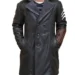 suicide squad captain boomerang black leather shearling coat front